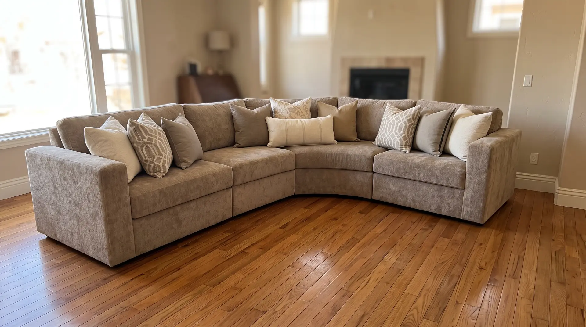 Custom beige sectional sofa in a customer's living room
