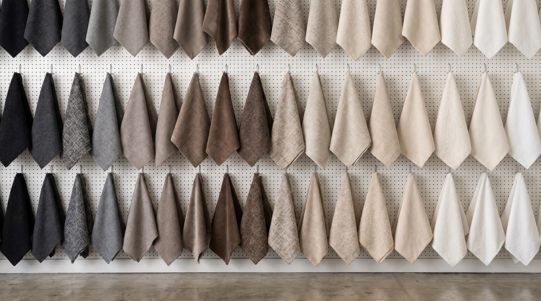 Wall of fabric swatches available for Sofa USA sectionals